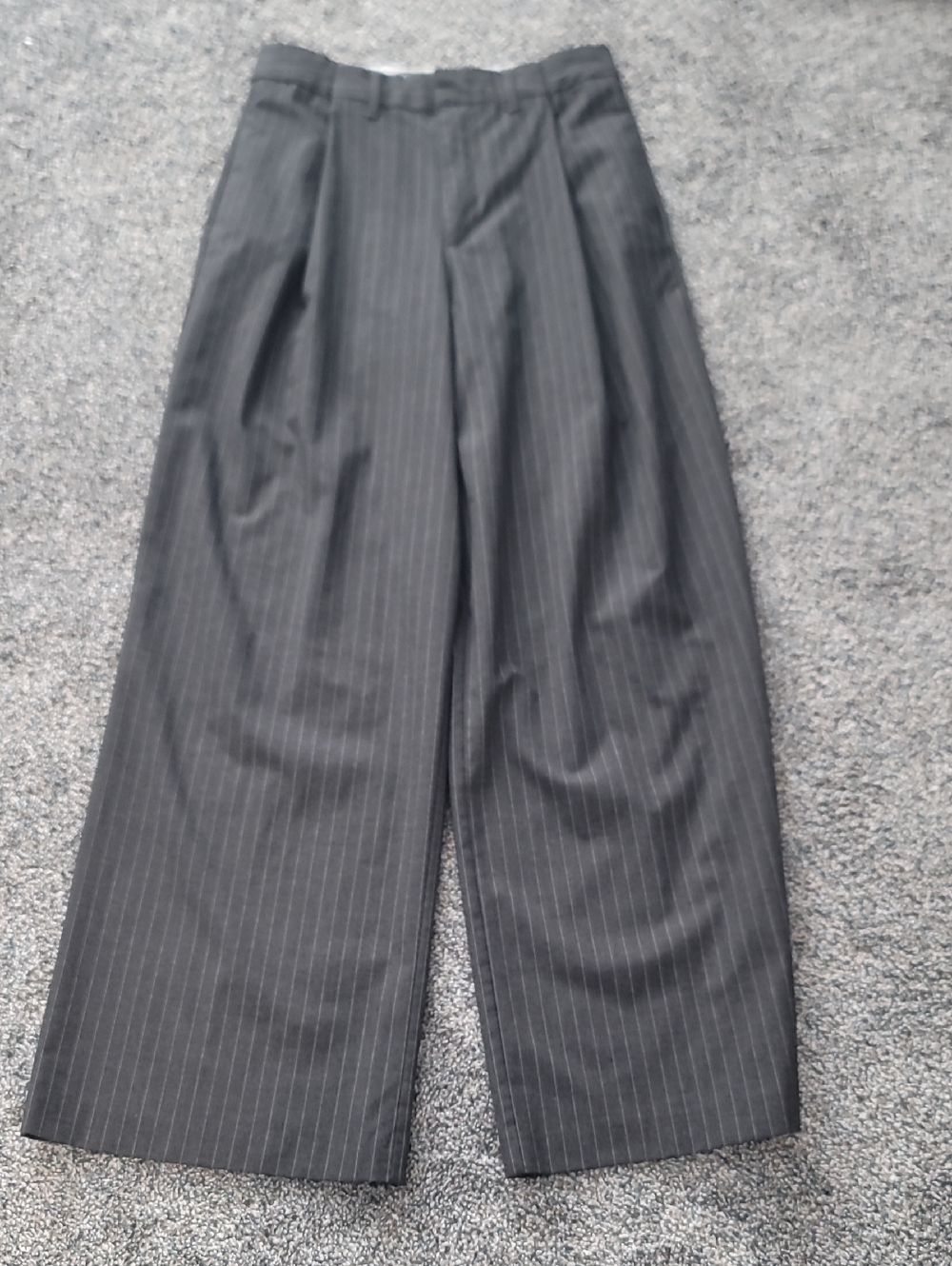 Wide Leg Pinstripe Trousers - Black with Gray Pinstripes